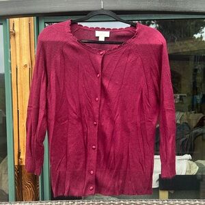 Loft Outlet XL Rayon, Nylon, and Rabbit Fur XL Maroon Button Up Cardigan